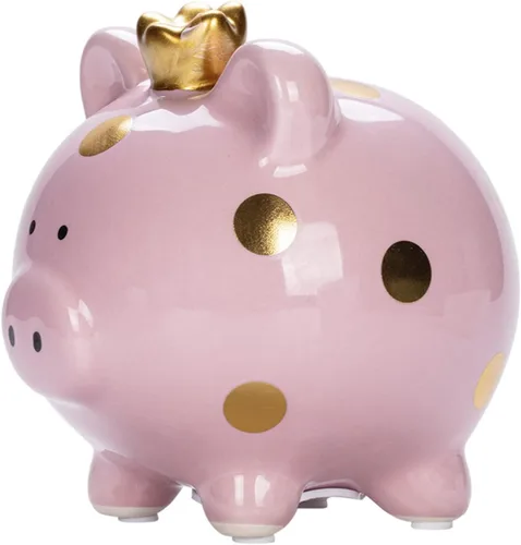 Hucha de cerámica de dibujos animados, corona de cerdo, moneda, caja de dinero, caja de ahorro de monedas para adultos, niños y niñas (rosa)