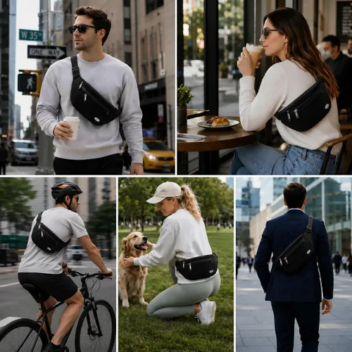 Miniatura 9 de Entchin Riñonera para mujeres y hombres, bolsa cruzada con 4 bolsillos con cremallera, bolsa de cintura ajustable, uno de los regalos esenciales