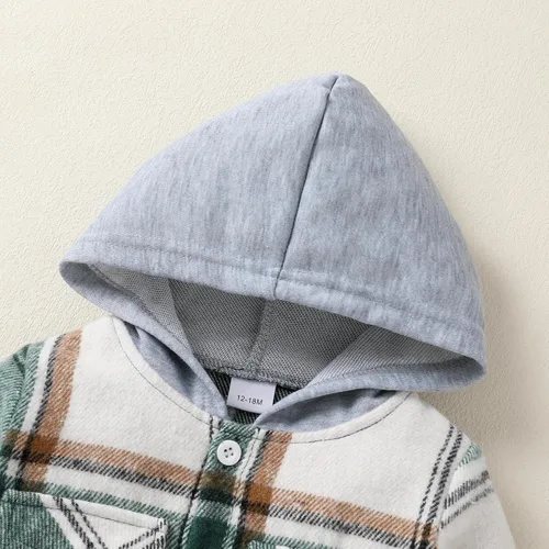 Miniatura 4 de YOUNGER TREE Conjunto de sudadera con capucha para niños pequeños, conjunto de camisa de franela a cuadros para otoño, invierno y primavera