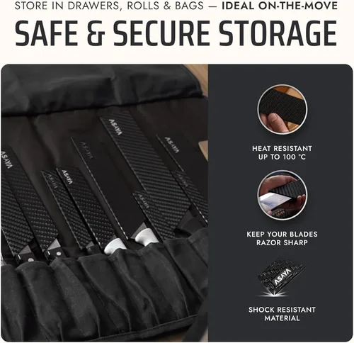 Miniatura 5 de Asaya Protectores profesionales para filos de cuchillos, cubiertas universales de cuchilla, extra resistencia, plástico ABS y forro de fieltro sin