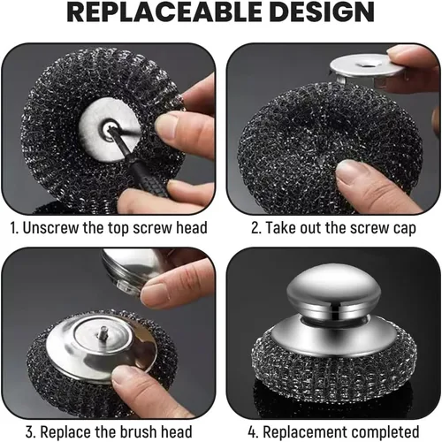 Miniatura 3 de Depurador de lana de acero con asa, limpiador de platos de acero inoxidable resistente para limpiar platos, ollas de hierro, estufas, fregadero de 1