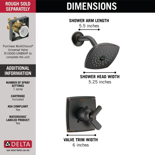 Miniatura 3 de Delta - Kit de regadera y grifo Ashlyn con moldura, serie 17, mango dual con cabezal de chorro sencillo, Touch-Clean, bronce veneciano, T17264-RB