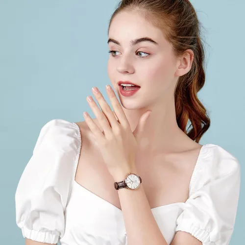 Miniatura 3 de Reloj clásico de cuarzo para mujer, elegante y resistente, con correa de piel de vacuno, perfecto para cualquier ocasión