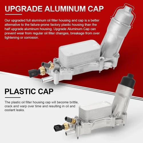Miniatura 4 de 926-959 Kit de carcasa de filtro de aceite de motor de aluminio completo con enfriador de aceite con juntas y sensores Compatible con 2017-2018 Tapa