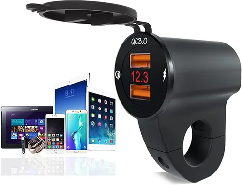 Miniatura 2 de Riloer Impermeable 12V motocicleta QC3.0 Dual USB cargador puertos adaptador de corriente con voltímetro digital para teléfonos inteligentes