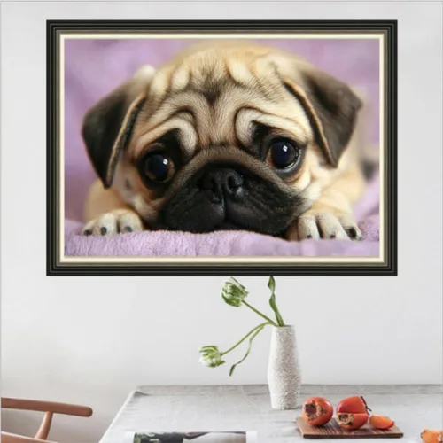 Miniatura 4 de MaiYiYi Pintura de diamantes de carlino por números, kit de arte de diamante de carlino redondo completo 5D, pintura de diamante de cara de perro