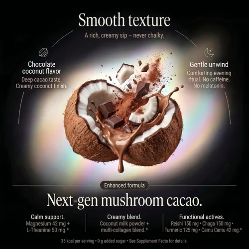 Miniatura 4 de Mushroom Cacao Organic Powder Sugar Free - 1250mg Multi-Collagen Peptides Blend, Reishi, Chaga, Magnesium, L-Theanine, Turmeric & Camu Camu, 30