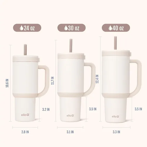 Miniatura 8 de Ello Oasis Vaso de 24 oz con asa y popote retráctil Taza reutilizable de acero inoxidable aislada 100% a prueba de fugas, regalos
