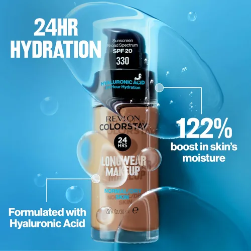 Miniatura 4 de Base líquida Revlon, maquillaje facial ColorStay para piel normal y seca, SPF 20, cobertura media-completa de larga duración con acabado natural