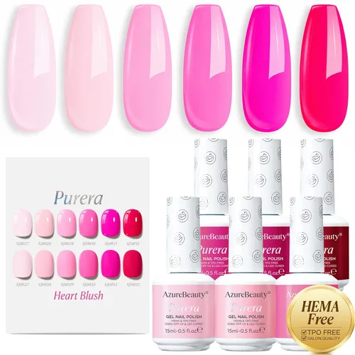 Miniatura 14 de AZUREBEAUTY Juego de esmaltes de uñas de gel Purera de 6 colores de 0.5 fl oz, sin HEMA, botellas del mismo color, kit de esmalte de gel UV LED