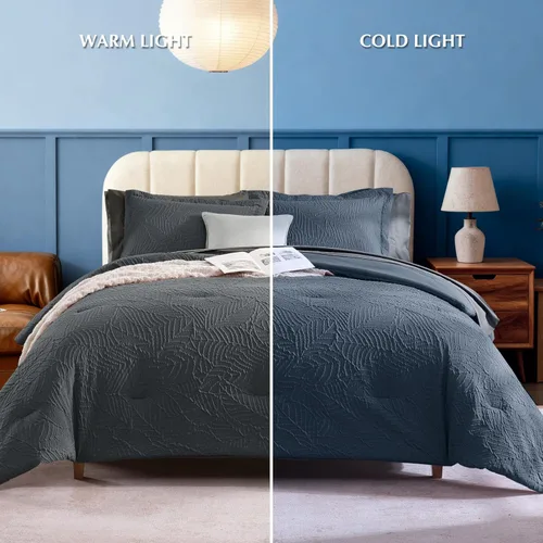 Miniatura 9 de Geniospin Juego de edredón tamaño matrimonial, ropa de cama con textura para todas las estaciones, con edredón, sábanas, fundas de almohada y fundas