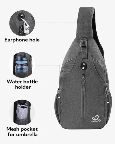 Miniatura 16 de WATERFLY Bolsa pequeña de senderismo: mochila cruzada para el pecho, mochila para hombres y mujeres con correa de hombro agradable a la piel