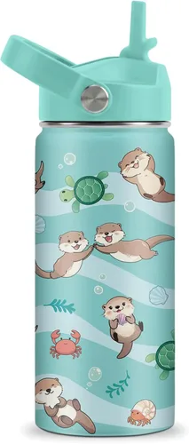 Miniatura 14 de Axolotl - Botella de agua de 12 onzas con tapa con pajilla, botella de agua de acero inoxidable con diseño de ajolotes para niñas, taza aislada