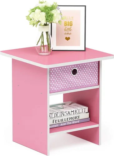 Furinno - Colección Dario - Mesa auxiliar / mesita de arrime / mesita de noche / mesita de luz con cajón, color rosa/rosa claro, paquete de 1