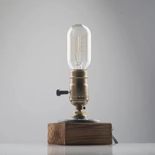 Miniatura 8 de Lámpara de mesa pequeña de madera Edison bombilla regulable lámpara de escritorio E26 60W luz nocturna industrial boho deco para dormitorio, sala