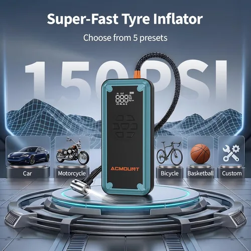 Miniatura 4 de Arrancador de batería con compresor de aire, Acmount 5000A arrancador de batería de coche con inflador de neumáticos de 150 PSI para hasta 9.0 L