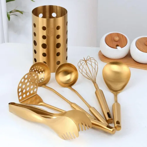 Miniatura 2 de Juego de utensilios de cocina, tubo de palillos, utensilios de cocina para sopa, cucharón, colador, agitador de huevos, clip de alimentos