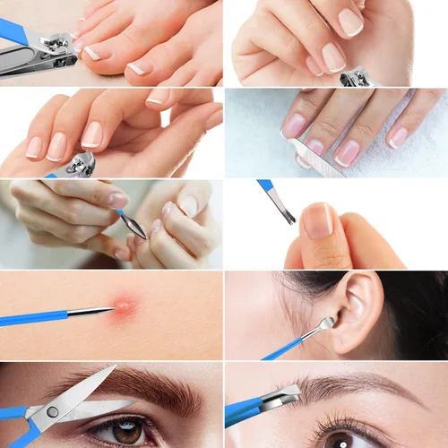 Miniatura 7 de Juego de manicura, mini cortaúñas de viaje, kit de herramientas de cuidado de pedicura, 10 piezas de acero inoxidable (azul)