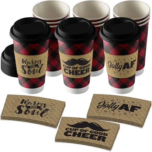 Miniatura 9 de Live It Up! Party Supplies Tazas desechables de café o chocolate caliente – Buffalo Plaid