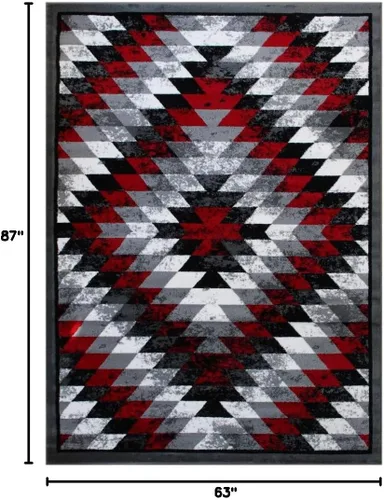 Miniatura 2 de Masada Rugs, Stephanie Collection - Alfombra de área del suroeste de nativos americanos, diseño desgastado 1106 rojo, gris, blanco y negro