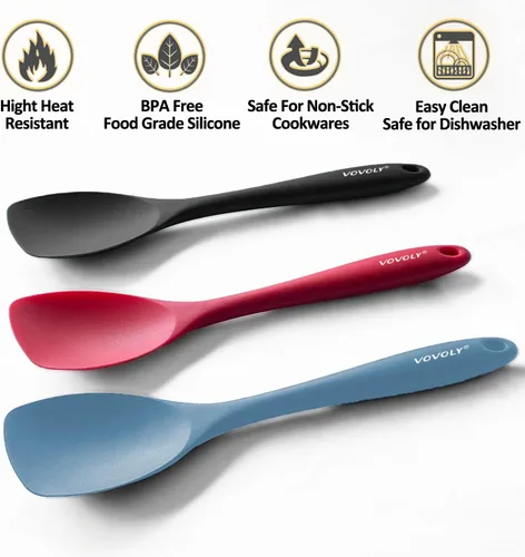 Miniatura 2 de VOVOLY - Juego de cucharas de silicona mejoradas, cucharas de goma resistentes al calor, raspadores flexibles antiadherentes sin costuras para Azul