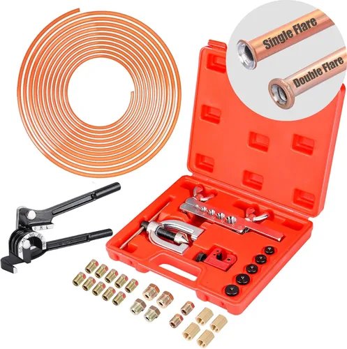 Kit de línea de freno de 3/16 pulgadas, línea de freno recubierta de cobre de 25 pies (con 16 accesorios de línea de freno y 4 uniones de roscas) +