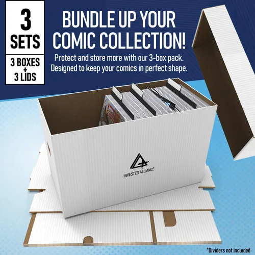Miniatura 3 de Caja de almacenamiento de cómics cortos premium (paquete de 3 - blanco). Caja/gabinete de cartón grueso para cómics. Contenedor de libros de cómics