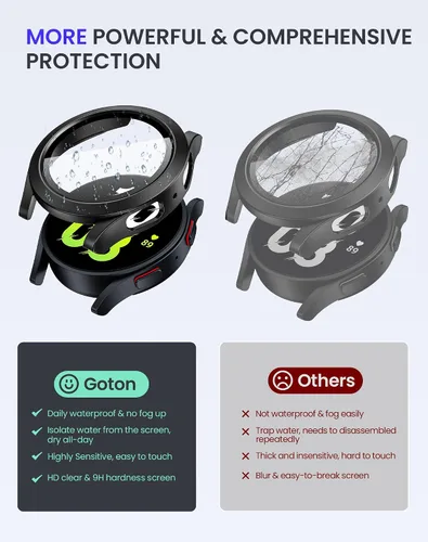 Miniatura 7 de Goton - Funda impermeable para Samsung Galaxy Watch 5 y 4 y FE, protector de pantalla de 40 mm con vidrio templado, 1 paquete de funda dura de PC