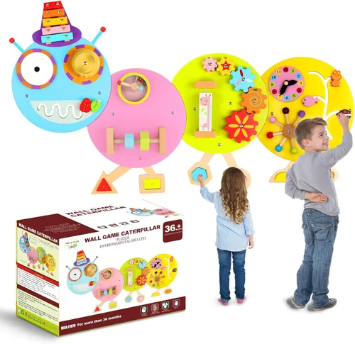 Paneles de pared de actividades Caterpillar para niños pequeños: juguete sensorial de pared 12 actividades, juguete montado en la pared, decoración