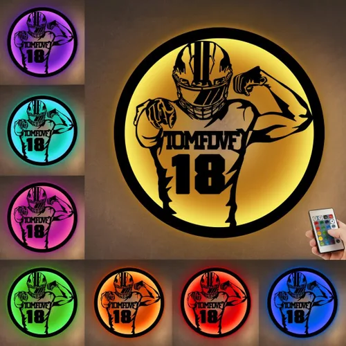 Miniatura 11 de Letrero de metal personalizado para jugador de fútbol con luz LED, nombre y número personalizado, arte de pared de fútbol, letrero de neón