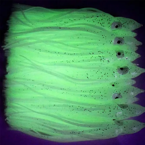 Miniatura 3 de Luminoso pulpo calamar falda señuelos cebo que brilla en la oscuridad, señuelo de pesca suave para pesca de agua salada, 6 pulgadas/5.9 in, blanco