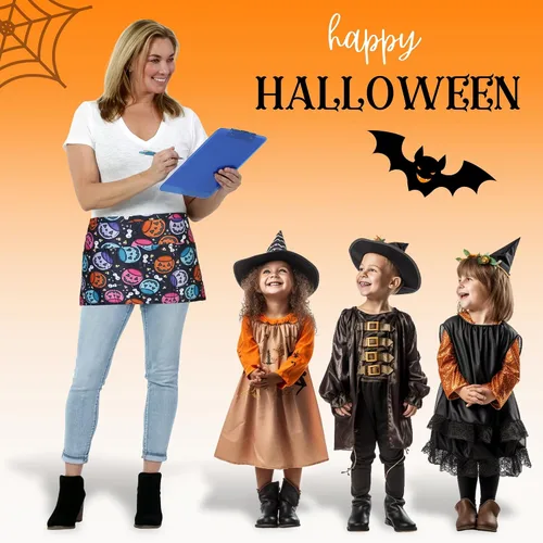 Miniatura 2 de Plum Hill Delantal de cintura de Halloween con bolsillos, medio delantal de calabaza para mujer, delantal de camarera, delantal de servidor