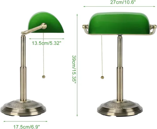 Miniatura 5 de LINNMON Lámpara de Escritorio de Banquero, Lámpara Retro Verde, Lámpara Vintage con Interruptor de Cadena de Tirar para Oficina en el Hogar