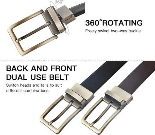 Miniatura 4 de BRASS TACKS LEATHERCRAFT Men's Vintage Business Handmade Reversible Genuine Leather Dress Belt Gift Box