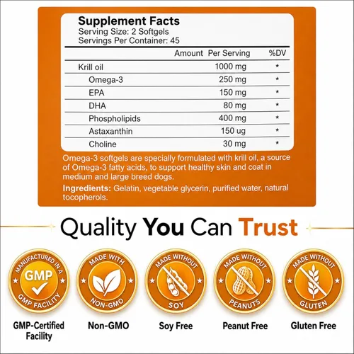 Miniatura 8 de Aceite de krill Omega 3 para perros, alivio de alergias, salud de las articulaciones, alivio de picazón, desprendimiento, suplemento para la piel