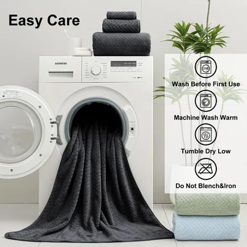 Miniatura 9 de Ferdilan - Juego de 4 toallas de baño grandes de 35 x 70 pulgadas, 600 GSM, ultra suaves y absorbentes, para silla de baño, color negro, toallas