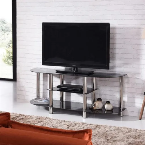 Miniatura 2 de Hodedah Import - Soporte de TV de vidrio templado extra ancho, color negro