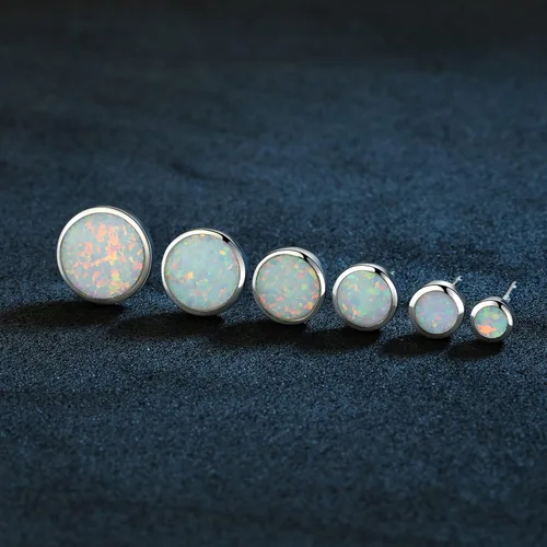 Miniatura 3 de White Gold Plated Sterling Silver Opal Stud Earrings 3mm-8mm Options, Simulated Opal Dot Studs Hypoallergenic Jewelry