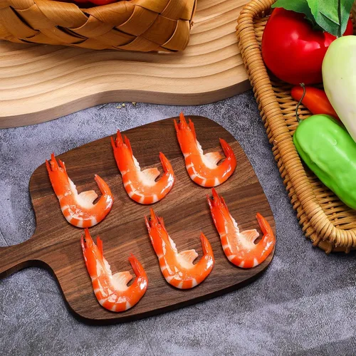 Miniatura 6 de Chalyna 9 unidades de camarones falsos de imitación rojos modelo de camarones cocidos simulados, modelo de alimentos falsos artificiales