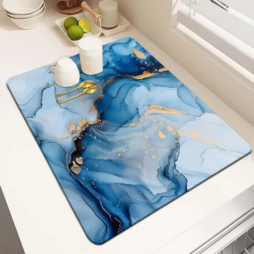 Miniatura 11 de MCALK Tapete de secado de platos negro mármol para encimera de cocina, almohadilla de secado de platos dorada con base de goma antideslizante