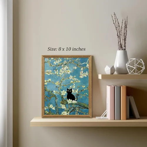 Miniatura 2 de Fantasy Artists Van Gogh - Lienzo decorativo para pared, diseño de gato negro con diseño de almendra y diseño de gato negro, pósteres de pintura al