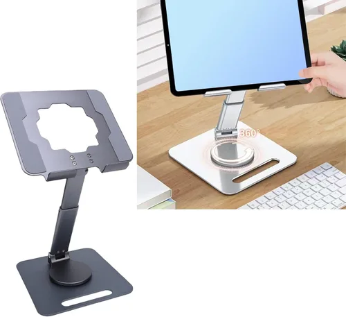 Miniatura 4 de Tyenaza Aluminum Alloy Tablet Stand Rotating Foldable Adjustable Desktop Phone Tablet Holder Hollow Out Heat Dissipation for Live Streaming Drawing