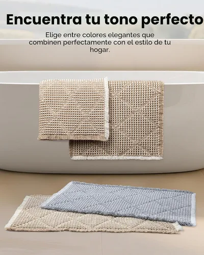 Miniatura 7 de Furicher Juego de Alfombras de Baño Waffle, Juego de Alfombras de Baño Antideslizantes de 2 Piezas, Alfombra Larga Ultra Absorbente para Baño