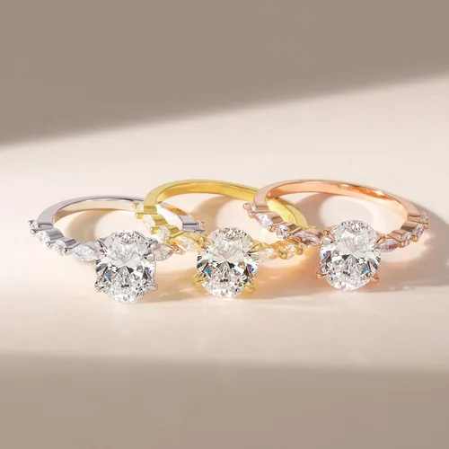Miniatura 3 de EAMTI Anillo de compromiso de plata de ley 925 con circonita cúbica de corte ovalado, anillo de compromiso con halo solitario para mujer