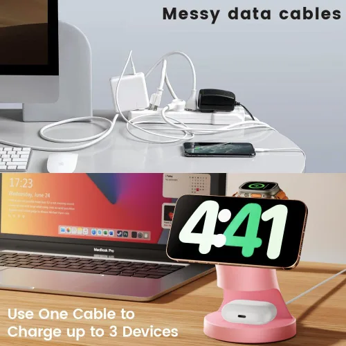 Miniatura 2 de Estación de carga inalámbrica 3 en 1 para dispositivos Apple Rosa