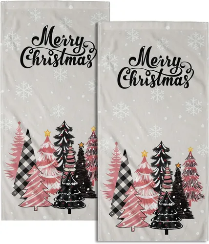 Miniatura 50 de Winter Trees - Juego de 2 toallas de mano de 28 x 14 pulgadas, diseño de árbol de pino de nieve, color beige, absorbente, de microfibra, para baño