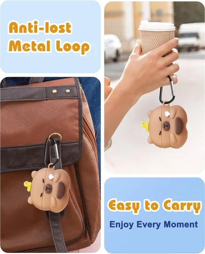 Miniatura 3 de Joyleop Funda para Airpods Pro 3 – Linda funda divertida para mujeres, niñas y niños 3D Kawaii Capybara Oso Diseño de dibujos animados Funda