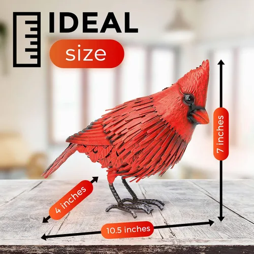 Miniatura 4 de Decoración de jardín de pájaro de metal con estatua cardenal, arte de metal para patio, esculturas y estatuas para exteriores, pájaro rojo grande