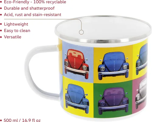 Miniatura 2 de BRISA VW Collection Volkswagen - Taza grande esmaltada para café y té para acampar y al aire libre Beetle Bug (16.9 fl oz/16.9 fl oz/multicolor)