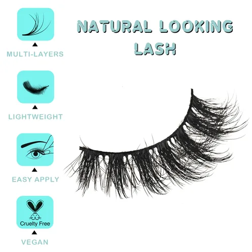 Miniatura 3 de APCYUST Pestañas postizas Wispy de visón natural, pestañas esponjosas, tiras de pestañas de muñeca, pestañas de visón sintético de aspecto natural